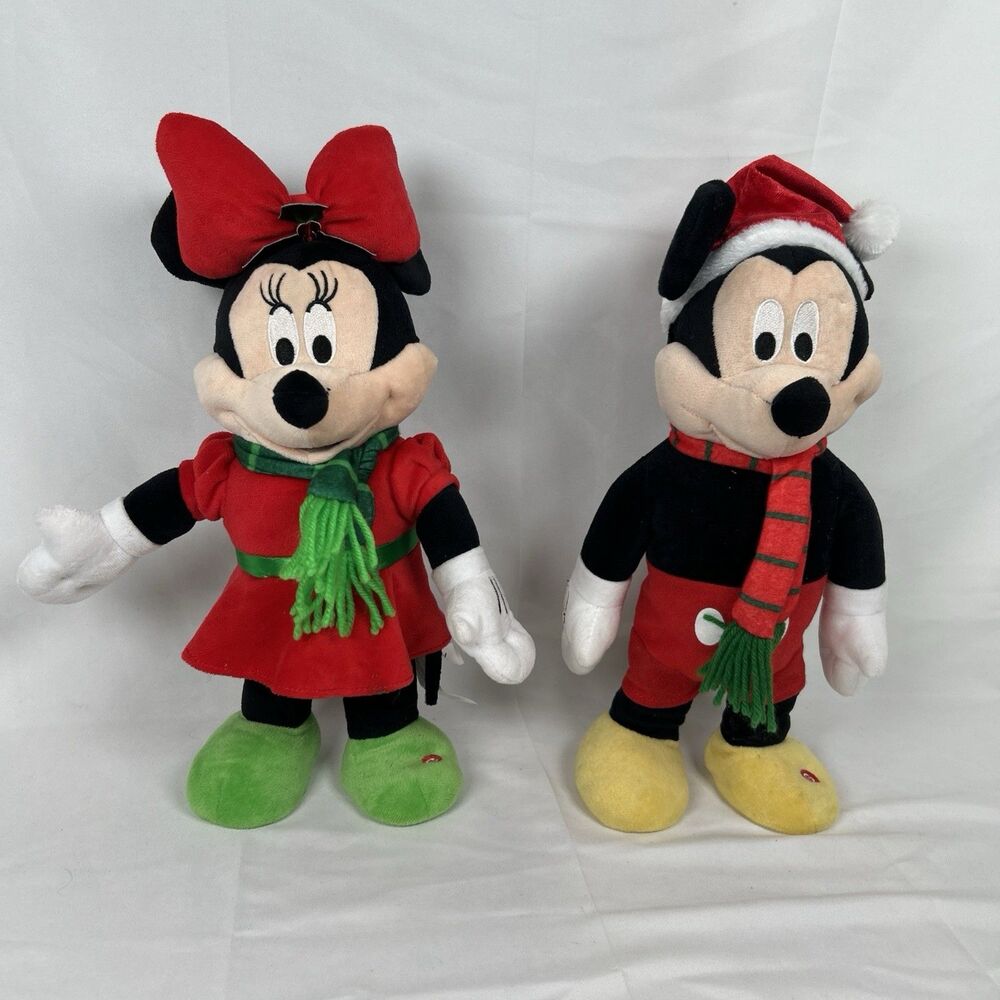 Disney Animated Mickey Mouse and Minnie Christmas Singing Dancing Plush Set 14”